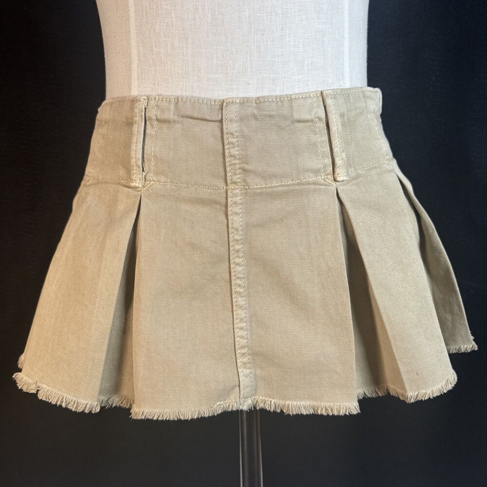 Free People Mini Pleated Denim Skirt in Khaki